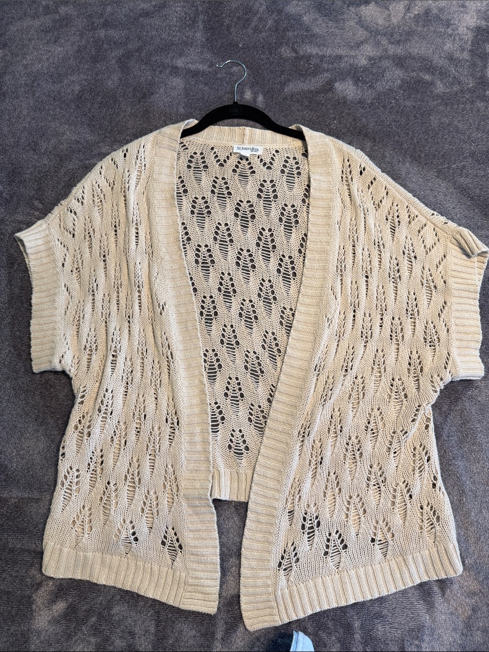 St. John's Bay Beige Open-Weave Crochet Cardigan